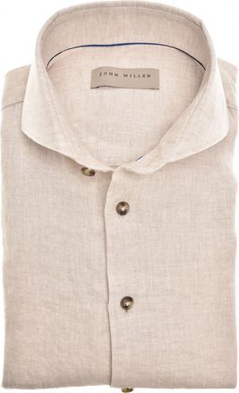 John Miller overhemd beige linnen Tailored Fit cutaway boord