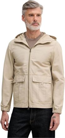 Benetton Jassen, Heren, Beige, S, Katoen, Korte Katoenen Jas met Capuchon en Klepzakken