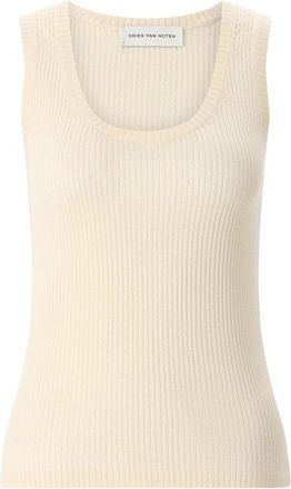 Dries Van Noten Geribbelde mouwloze top - Dames - Tops zonder mouwen - Beige - L - Katoen - Tops