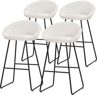 ML Design Ml-design 4x Taburetes De Bar Altos Beige Con Funda De Tela 75cm, Sillas Con Estructura Met&aacute;lica, Asientos De Cocina Con Respaldo Y Reposap&iacute;es, Sillon