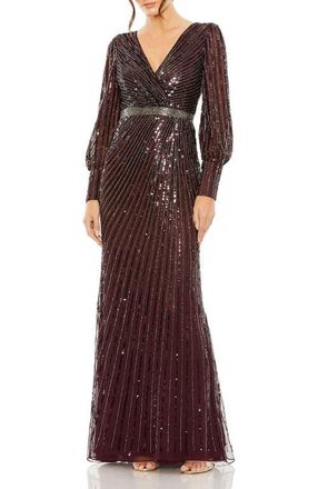 Mac Duggal Sequined Wrap Gown with Dramatic Bishop Sleeves in Blackberry at Nordstrom, Size 10