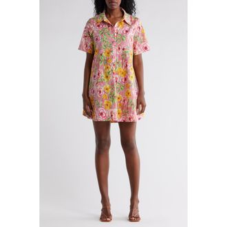 Stitchdrop Windjammer Short Sleeve Cotton Shirtdress in Sketch Peony at Nordstrom Rack, Size X-Small