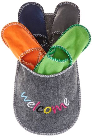 Out of the Blue Jumbo Set of Felt Slippers with Welcome Motif Grey