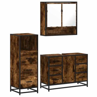 Berkfield Home 3 Piece Bathroom Furniture Set Smoked Oak Engineered Wood in Brown