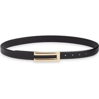 Nordstrom Alia Plaque Buckle Leather Belt in Black at Nordstrom, Size Large