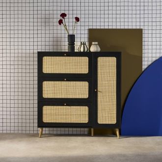 Sweeek Canework Shoe Cabinet With 3 Drawers in Black