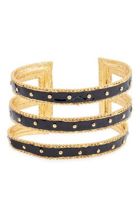 Karine Sultan Dots & Lines Cuff Bracelet in Gold/black at Nordstrom
