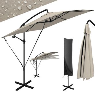OEM Parasol Exc&eacute;ntrico 247x247 Cm Con Base Cruzada Manivela Funda Protectora Y Toldo Giratorio 360&deg; 247x247x256 Cm Caqui