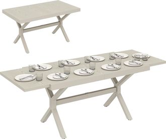 OUTSUNNY Mesa De Jard&iacute;n Extensible Con Superficie De Aluminio 154/214x85 Cm, Con Imitaci&oacute;n Madera Para 8-10 Personas, Para Patio, Terraza, Gris Claro