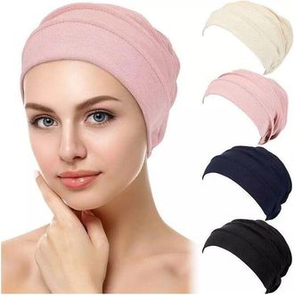 Generic Womens Scarf Hat Hijab Stretch Cancer Chemo Cap Muslim Hair Loss Plain Turban (Beige)