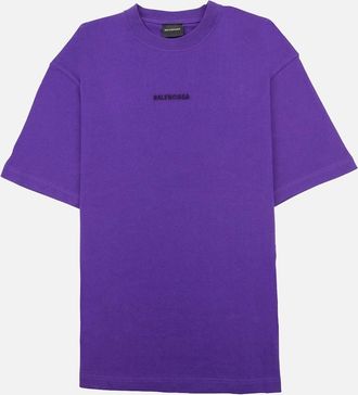 Balenciaga Mens Balenciaga Embroidered Medium Fit Logo T Shirt Purple 5162 - Size: 40