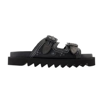 Toga Archives Sliders, female, Black, Size: 11 US Black Leather Sandals - Noir Style