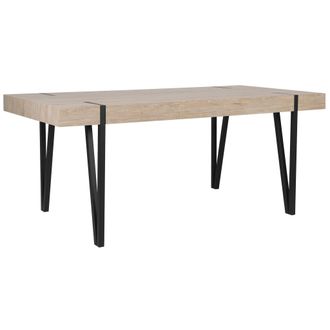 Beliani Mesa De Comedor Con Tapa De Madera Patas De Horquilla De Metal Negro 180 X 90 Cm Estilo Industrial Rectangular Adena
