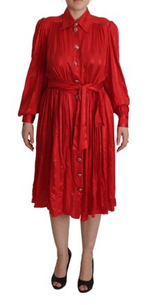 Dolce & Gabbana Dolce Gabbana Rode Zijden Midi Jurk