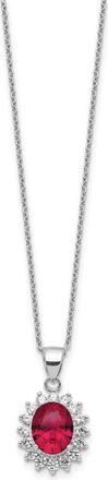 Diamond2Deal Sterling Silver Rhodium-plated Lab Created Ruby and CZ Oval Halo Pendant Necklace