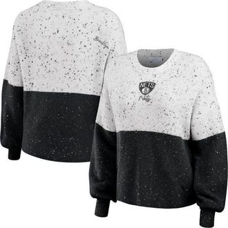 WEAR by Erin Andrews Womens WEAR by Erin Andrews White/Black Brooklyn Nets Color-Block Pullover Sweater at Nordstrom, Size X-Large