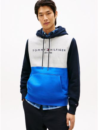 Tommy Hilfiger Mens Colorblock Brushed-Back Fleece Hoodie - Blue - XXXL