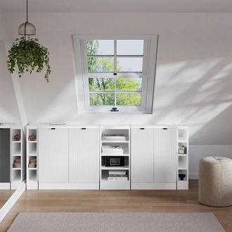 Vicco Conjunto De Armarios Para Techo Inclinado Rion, Ondulaci&oacute;n Blanca, 210 Cm Lote De 5 Carcasas De Armario 60 Cm De Profundidad, Vicco