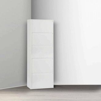 Dmora Zapatero de metal con cinco puertas con solapa, color blanco, Medidas 50 x 169 x 15 cm - Dmora