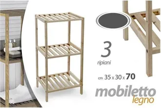 Trade Shop Trade Shop - Mobile Scaffale In Legno 3 Ripiani Mensole 35x30x70cm Arredamento Casa Bagno