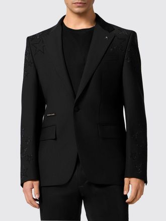 Philipp Plein Blazer monopetto in misto lana con ricamo stelle e strass