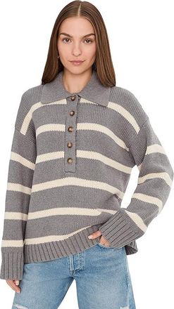 Faherty Sunwashed Cotton Polo Sweater Womens Sweater Grey Heather Stripe : MD