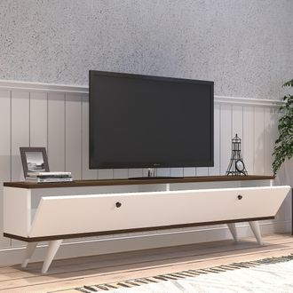 Dmora Mueble Para Tv Olmedo, 2 Puertas, 2 Compartimentos, Apertura Abatible, 160x25x35h Cm Blanco