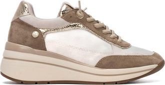Xti Womens Casual Suede Wedge Sneakers In Beige