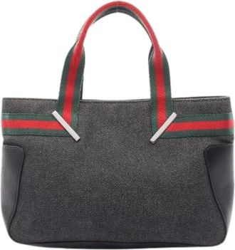 Gucci Pre-owned Sherry Line Canvas Leather Handbag - Dames - Vintage Shopper - Zwart - ONE Size - Leer - Vintage