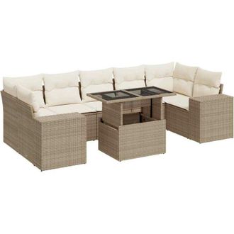 vidaXL Set De Sof&aacute;s De Jard&iacute;n Y Cojines 8 Piezas Rat&aacute;n Sint&eacute;tico Beige Vidaxl