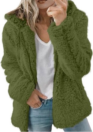 Generic WomenS Fleece Jacket Sherpa Lined Full Zip Up Hoodie Winter Warm Soft Teddy Sherpa Outwear Long Sleeve Comfy Loose Hooded Sweatshirt Jumpers