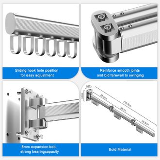 OEM Tendedero De Ropa De Pared, Plegable, Para Interiores Y Exteriores, De Aluminio - Plata