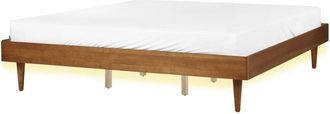 Beliani Modern eu Super King Size Bed Frame 6ft Slatted Base without Headboard led Lights Brown Ash Wood Toucy