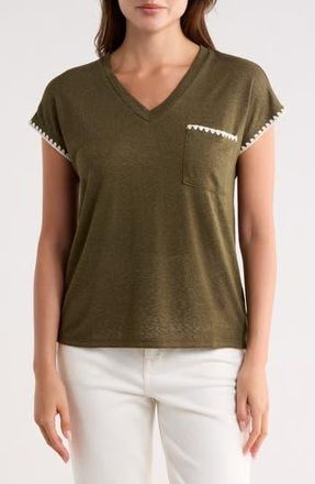 Bobeau Whipstitch Pocket T-Shirt in Grape Leaf/Ivory at Nordstrom Rack, Size X-Large