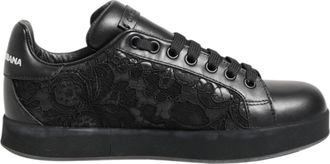 Dolce & Gabbana Zwarte Bloemige Kanten Lage Sneakerschoenen