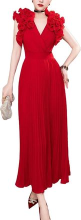 Burryco Red Solid Maxi Dress