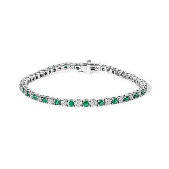 House of Brilliance 14K White Gold Alternating 1 1/2 Cttw Diamond and Emerald Tennis Bracelet at Nordstrom