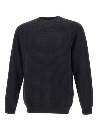 Emporio Armani textured crew-neck sweater - men - Wool - M - Blue