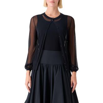 Akris Sheer Bishop Sleeve Cardigan in Black at Nordstrom, Size 14