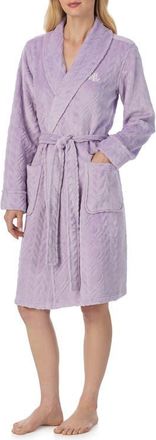 Lauren Ralph Lauren Fleece Monogram Robe in Lilac at Nordstrom, Size X-Large