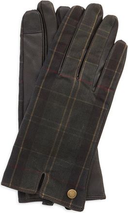 Barbour Scarlett Tartan & Leather Touchscreen Gloves in Classic/Brown at Nordstrom, Size Small