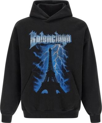 Balenciaga Paris Thunderstorm Hoodie - Heren - Hoodies - Zwart - XL - Katoen - Hoodies & sweatvesten
