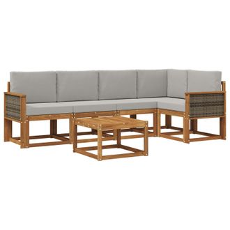 vidaXL Conjunto De Sof&aacute;s De Exterior 6 Pcs Natural Y Gris Claro Vidaxl
