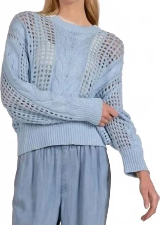 Elan Open Knit Crewneck Sweater In Light Blue