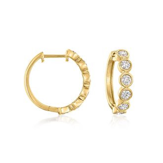 Ross-Simons Bezel-Set Diamond Hoop Earrings in 14kt Yellow Gold
