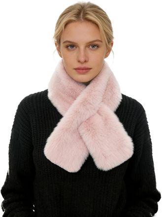 Lina & Lily Faux Fur Pull-Through Womens Winter Collar Scarf Neck Warmer Rectangle Fluffy (Light Pink)