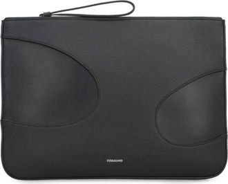 Ferragamo Black Leather Zip Pouch
