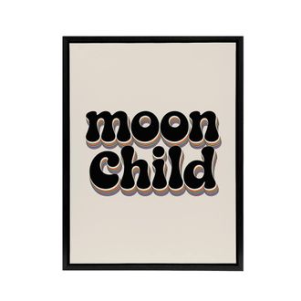 Artery8 Moon Child Retro Rainbow Font Typography Black Framed Canvas Art Print in Beige | Size: W24 x H32