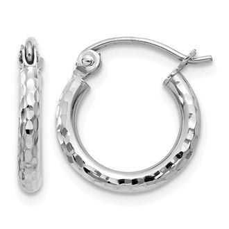 Diamond2Deal 14k Gold Diamond-cut 2mm Round Tube Hoop Earrings