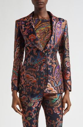 Etro Paisley Brocade Jacket in Multicolour On Blue Base at Nordstrom, Size 12 Us